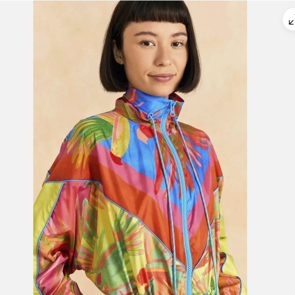 NWT FARM Rio Mixed Painted Birds Windbreaker Jacket Small - Picture 3 of 17